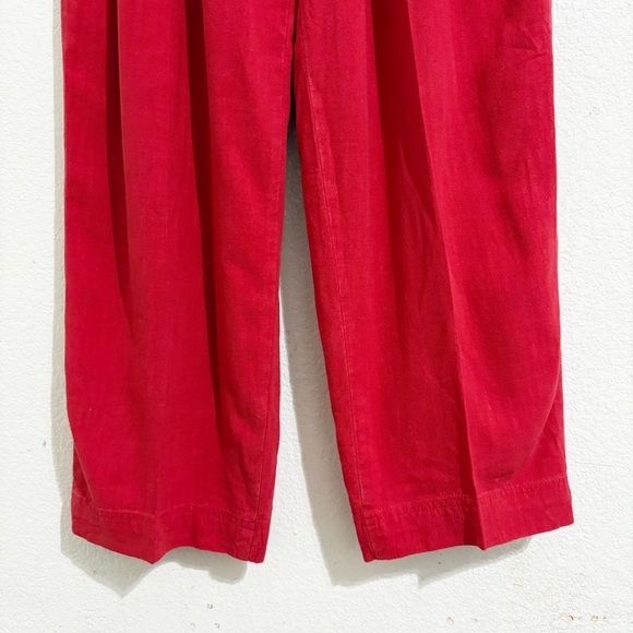 Free People Calla‎ Mid Rise Wide Leg Linen Blend Pleated Trousers Pants in Red - Picture 8 of 11